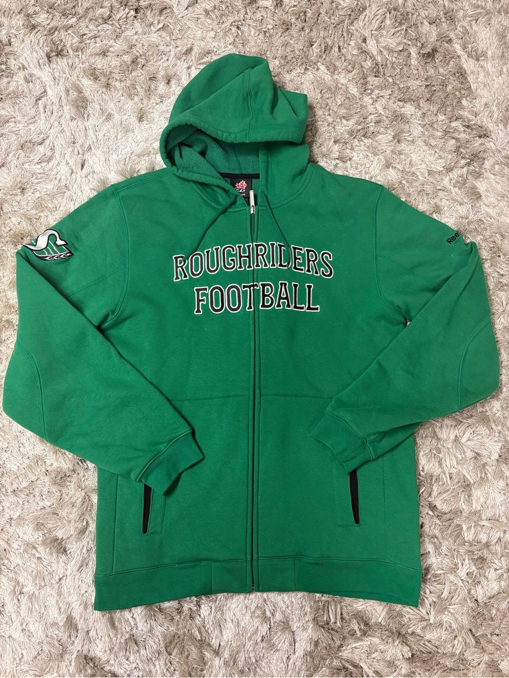 Reebox Roughriders Football Green Full-Zip Hoodie Sz M